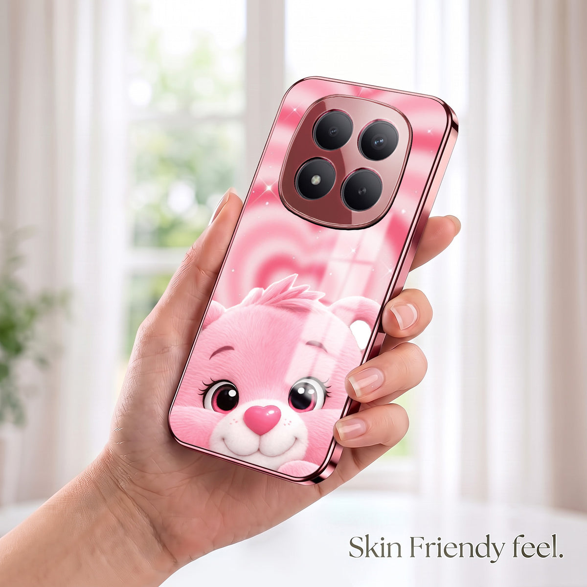Redmi Note 15 Pro+ 5G Luxury Cute Teddy Pink Electroplated Glass Phone Back Case