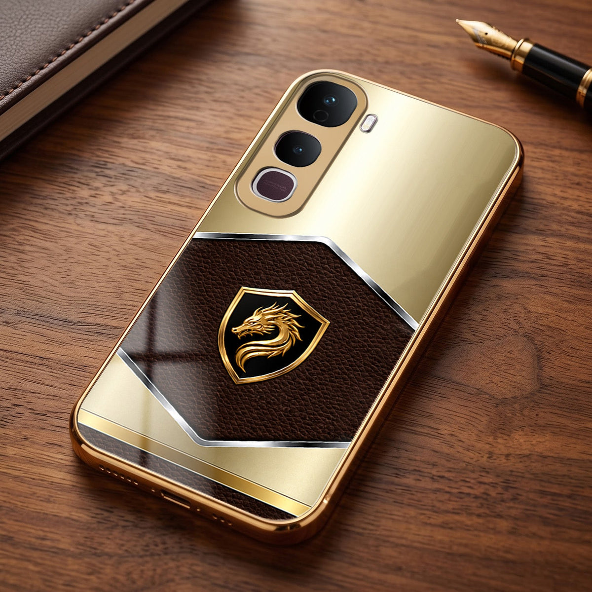 Vivo Y400 Pro 5G Dragon Crest Gold Electroplated Glass Phone Back Case