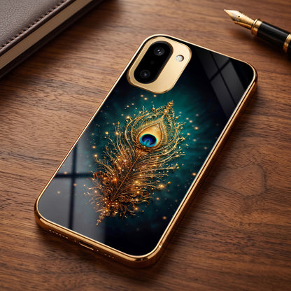 OnePlus 15R 5G Golden Peacock Feather Gold Electroplated Glass Phone Back Case