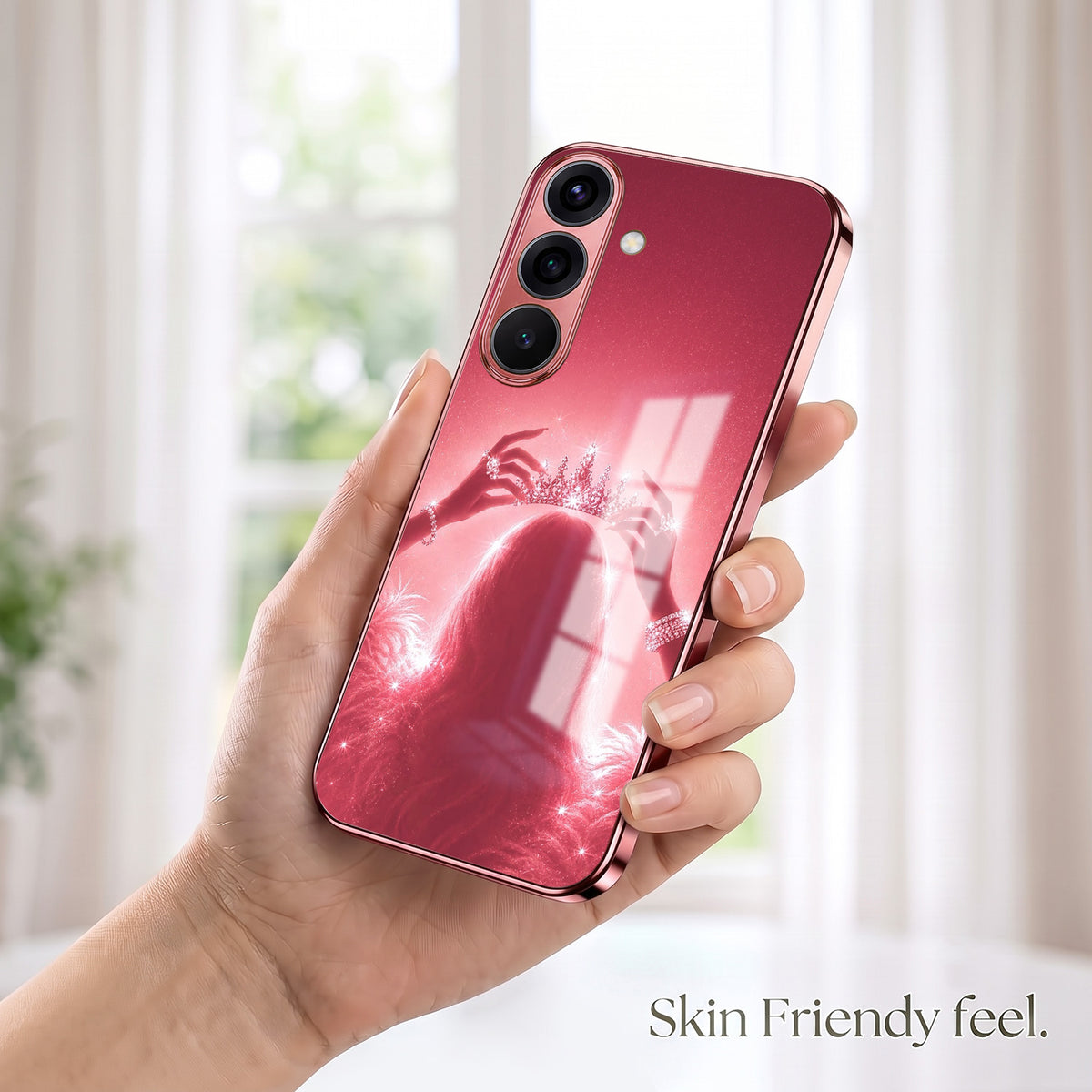 Samsung Galaxy A36 5G Luxury Crown Queen Pink Electroplated Glass Phone Back Case