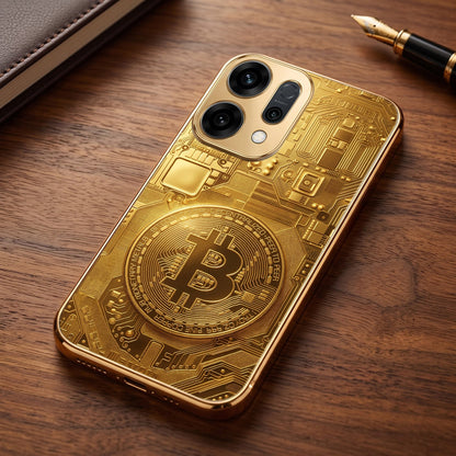 Oppo Reno 14 5G Bitcoin Gold Electroplated Glass Phone Back Case