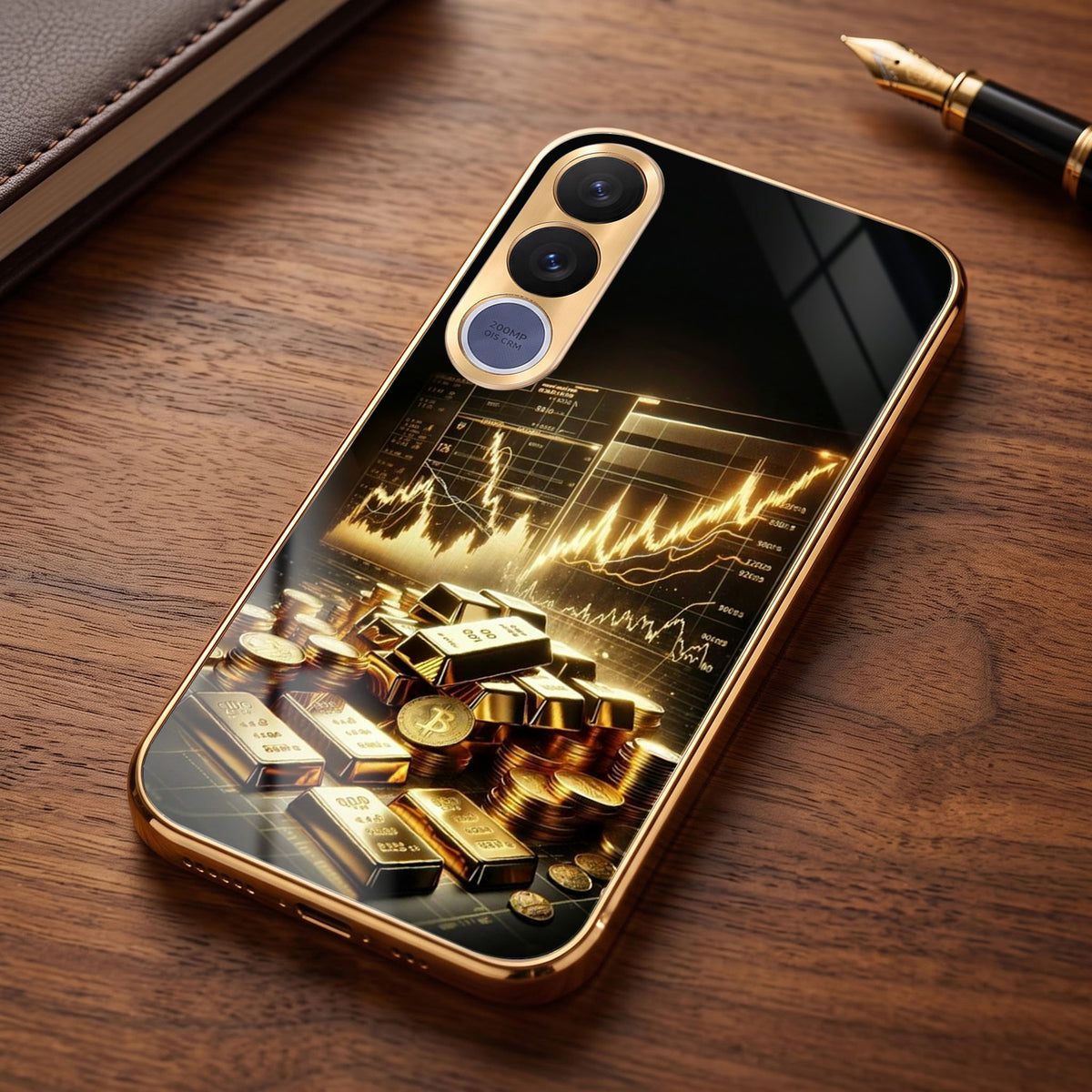 Vivo V70 FE 5G Luxury Wealth Trader Gold Electroplated Glass Phone Back Case