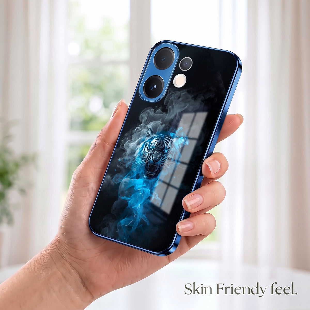 Vivo V60 5G Blue Spirit Tiger Blue Electroplated Glass Phone Back Case