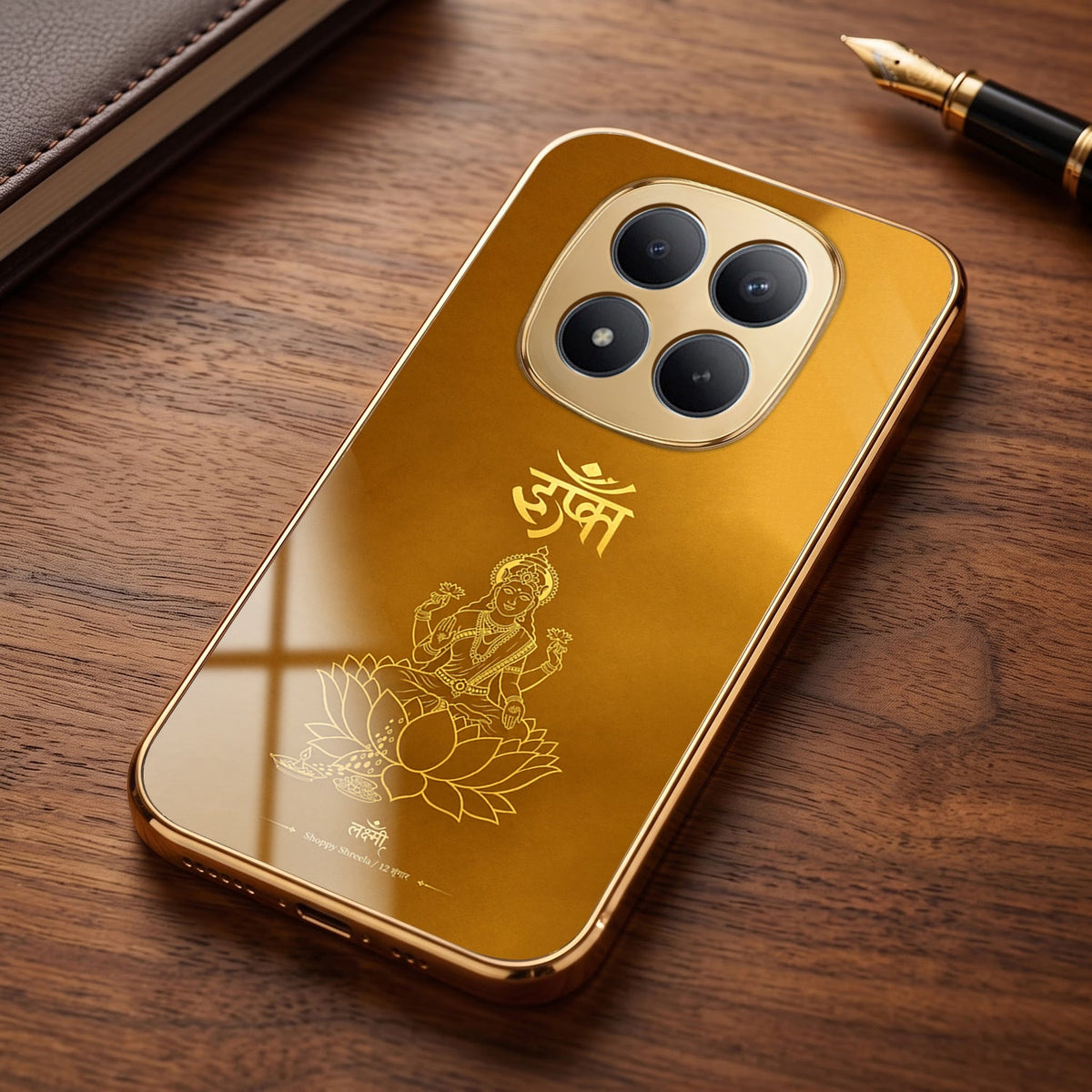 Redmi Note 15 Pro+ 5G Shree Lakshmi Divine Gold Electroplated Glass Phone Back Case