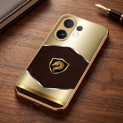 Vivo V60 5G Dragon Crest Gold Electroplated Glass Phone Back Case