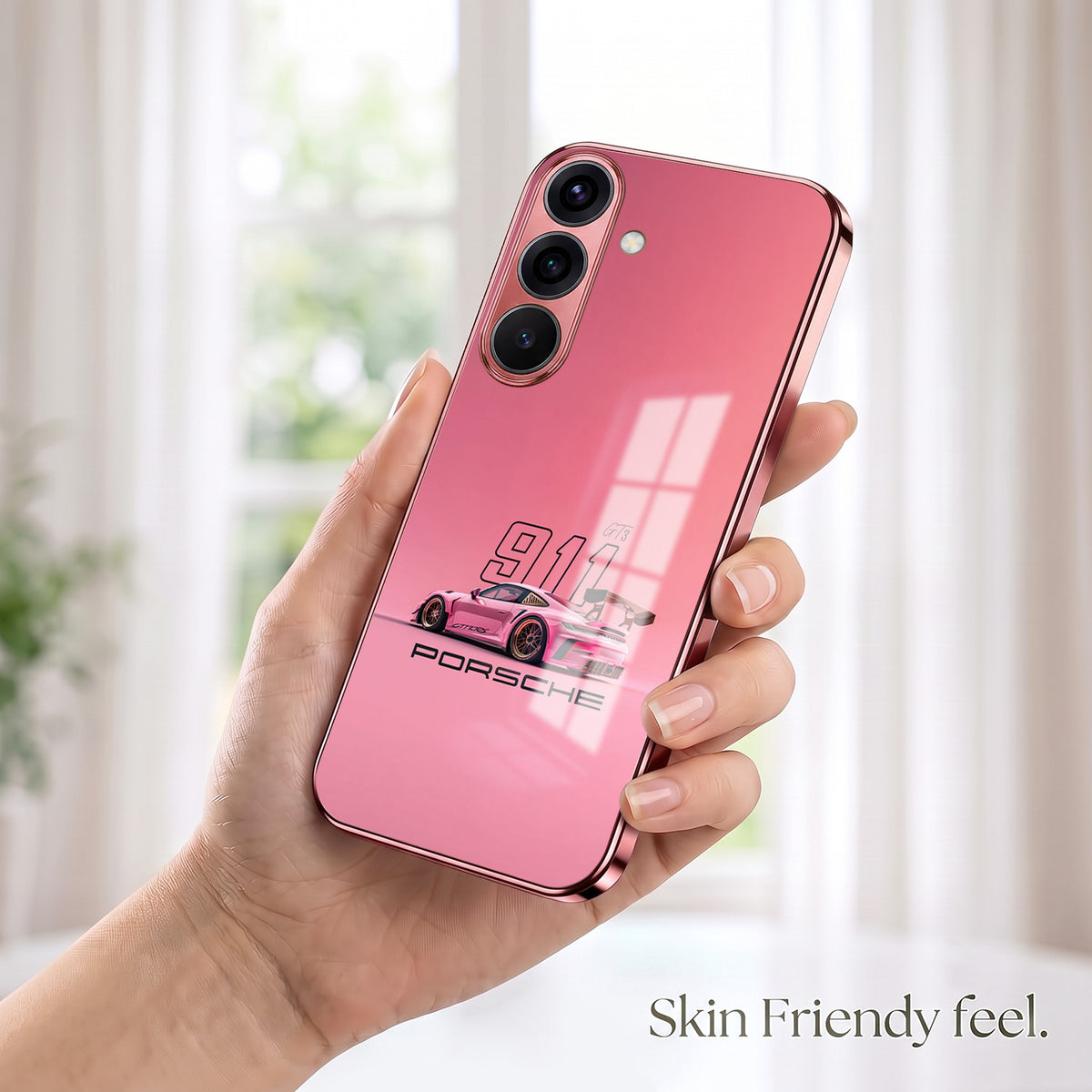 Samsung Galaxy A36 5G Luxury Porsche 911 Pink Electroplated Glass Phone Back Case