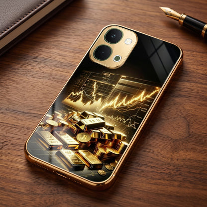Vivo T5X 5G Luxury Wealth Trader Gold Electroplated Glass Phone Back Case