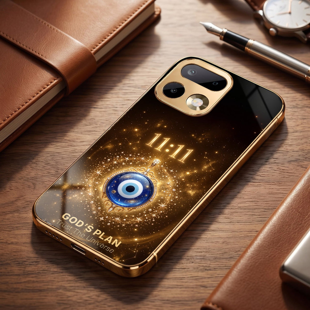 Realme 16 Pro+ 5G God’s Plan Evil Eye Gold Electroplated Glass Phone Back Case
