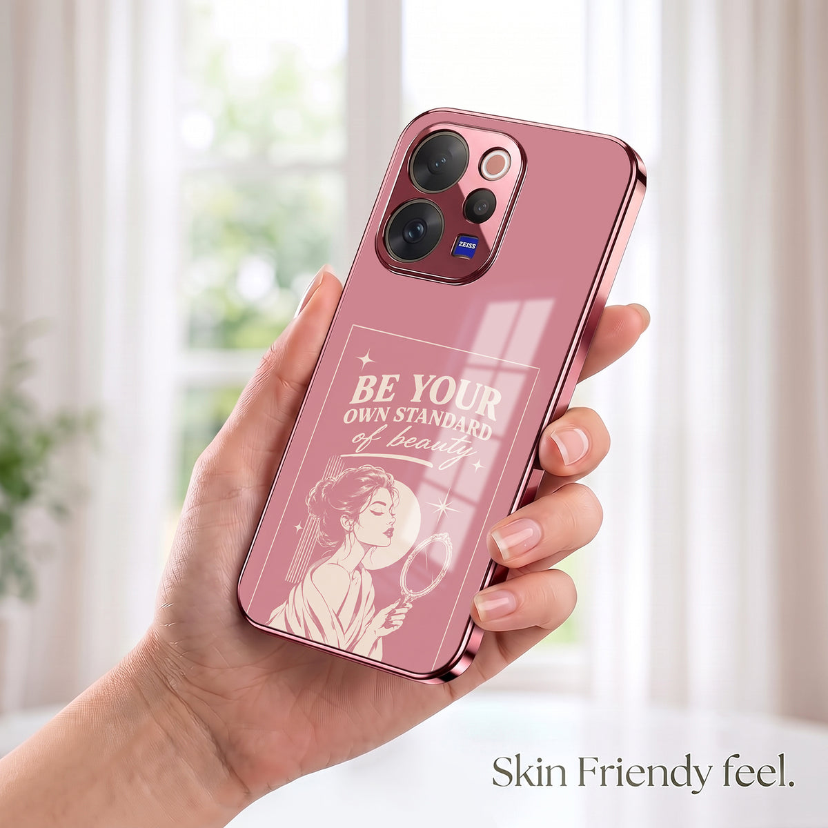 Vivo V70 5G Luxury Aesthetic Girl Pink Electroplated Glass Phone Back Case