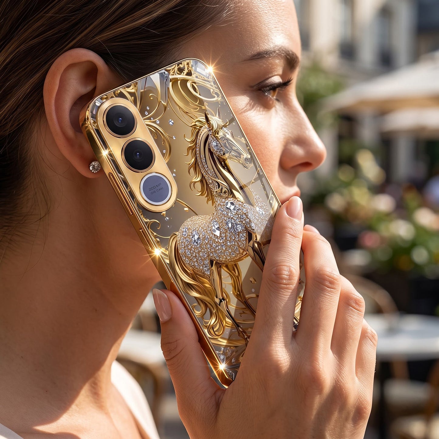Vivo V70 FE 5G Luxury Horse Texture Gold Electroplated Glass Phone Back Case