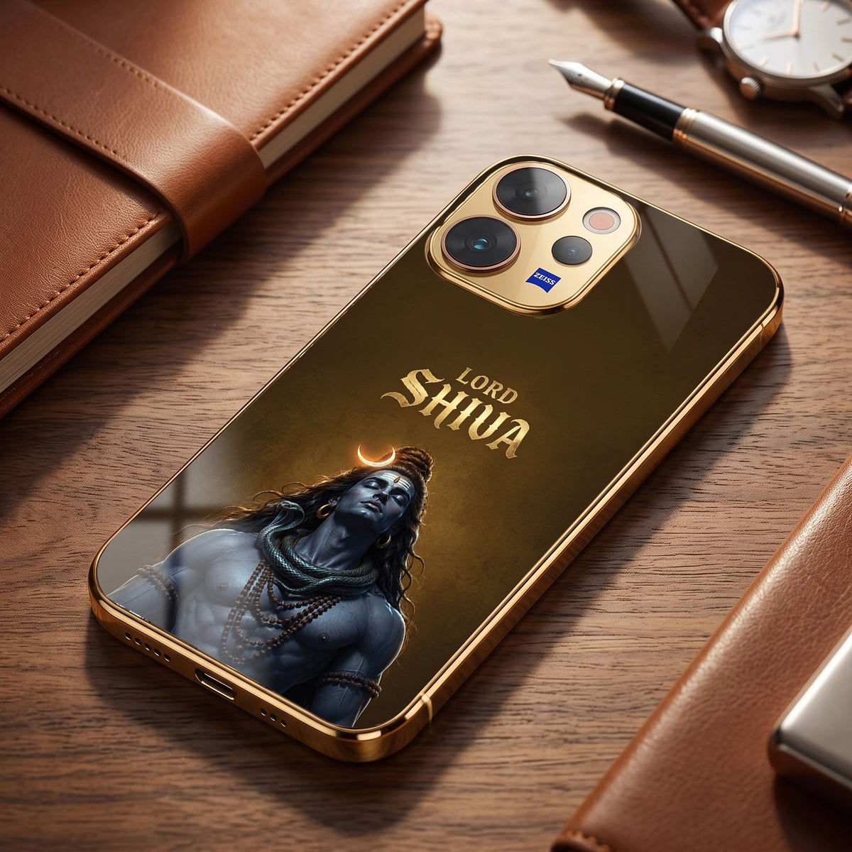 Vivo V70 5G Lord Shiva Gold Electroplated Glass Phone Back Case