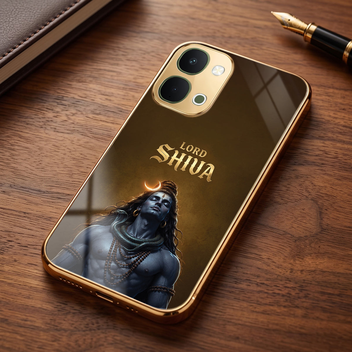Vivo T5x 5G Lord Shiva Gold Electroplated Glass Phone Back Case