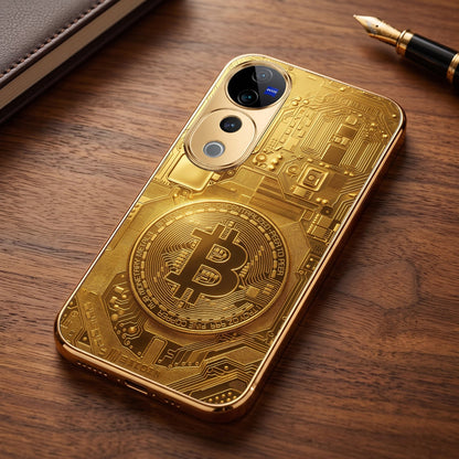 Vivo V40 Pro 5G Bitcoin Gold Electroplated Glass Phone Back Case