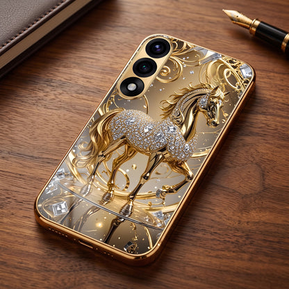 OnePlus Nord 5 5G Luxury Horse Texture Gold Electroplated Glass Phone Back Case