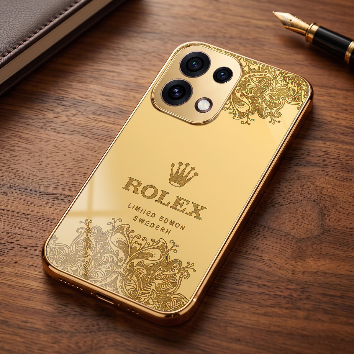 Oppo Reno 16C 5G Rolex Crown Gold Electroplated Glass Phone Back Case