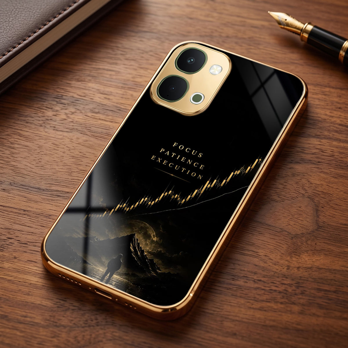 Vivo T5X 5G Focus Gold Electroplated Glass Phone Back Case