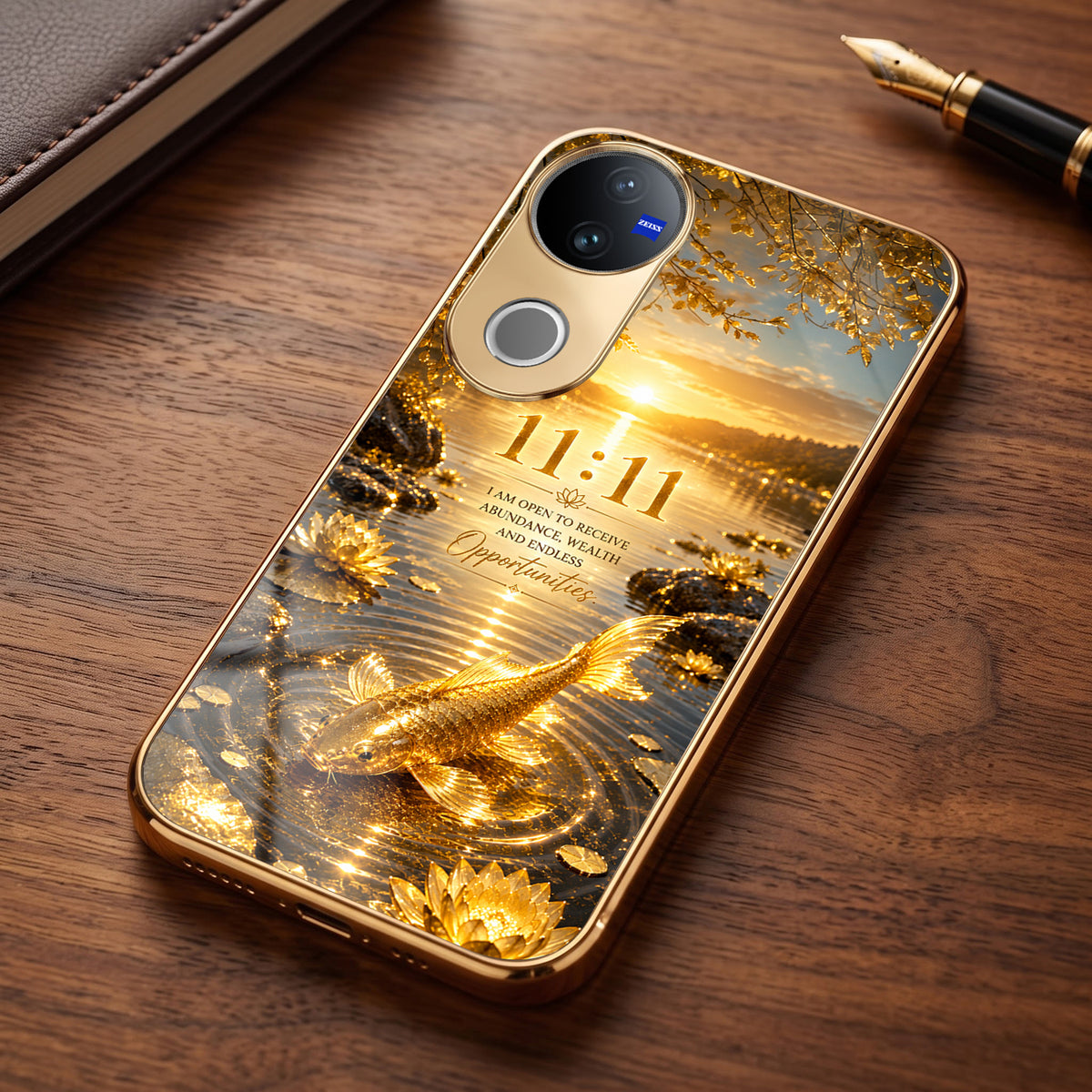Vivo V50 5G 11:11 Manifestation Gold Electroplated Glass Phone Back Case