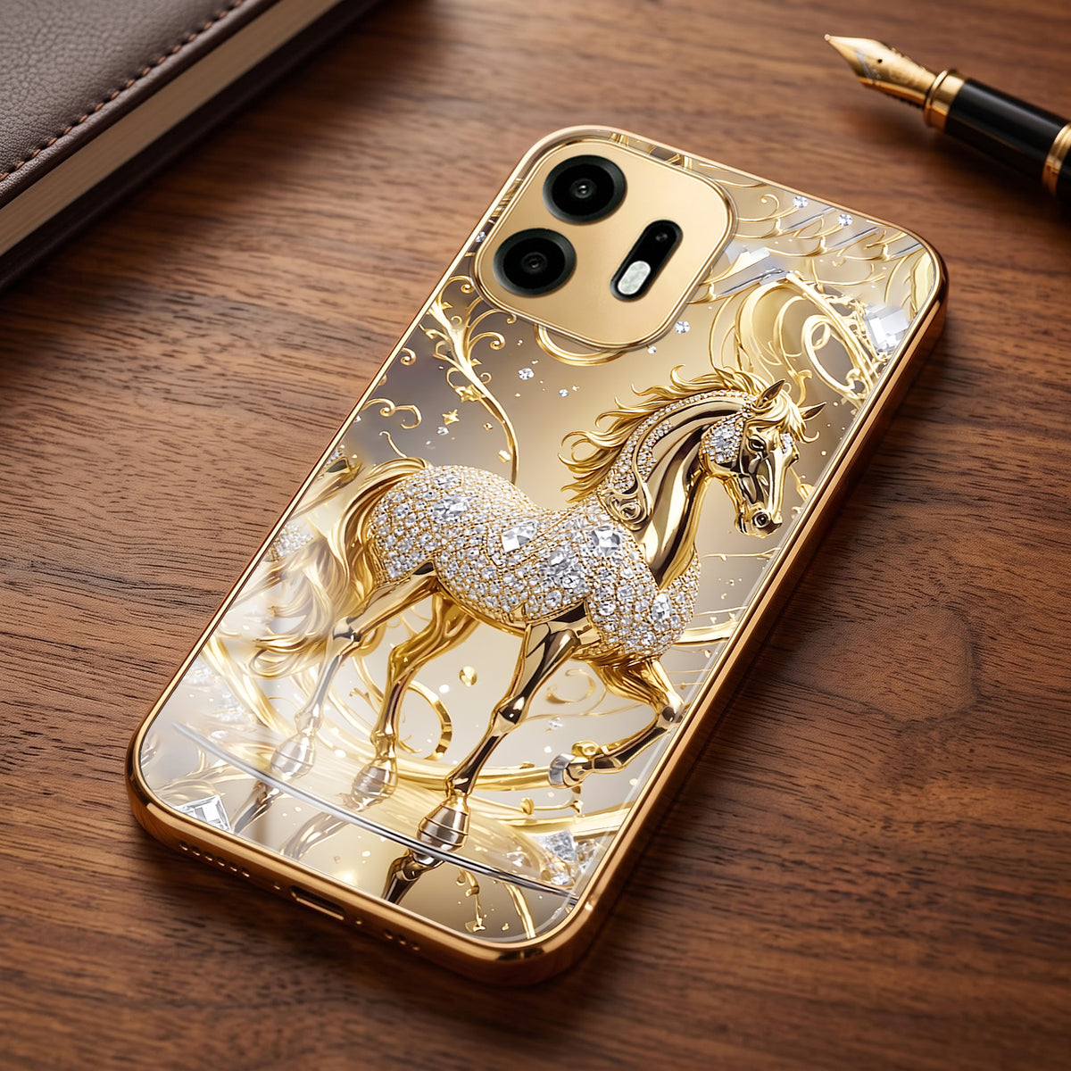 OnePlus N6 5G Luxury Horse Texture Gold Electroplated Glass Phone Back Case