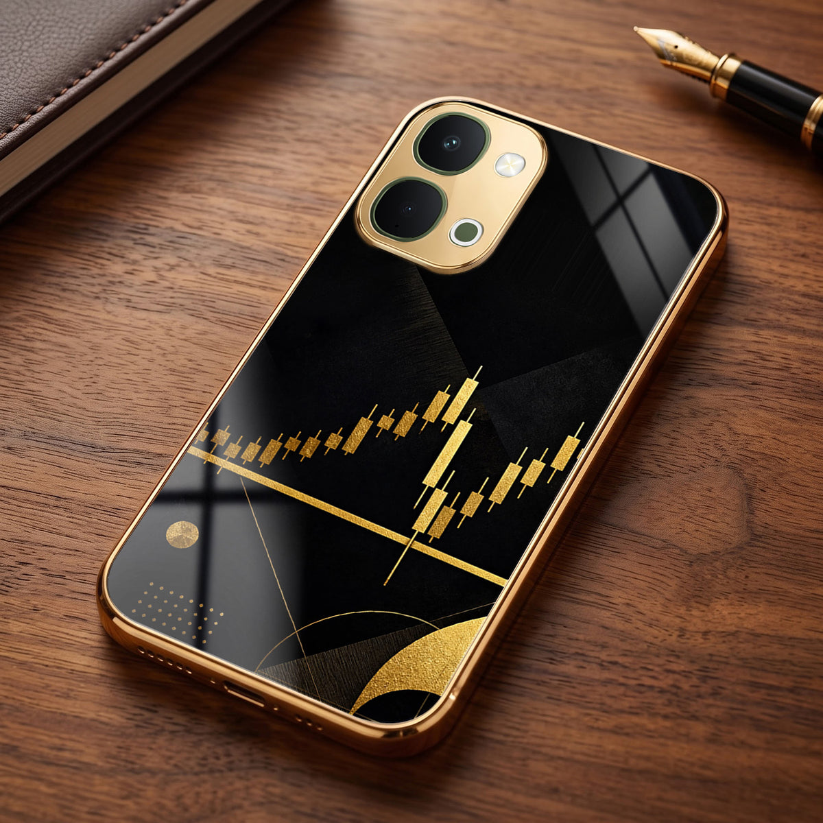 Vivo T5X 5G Trading Candles Gold Electroplated Glass Phone Back Case