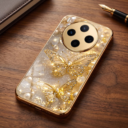 Vivo X300 5G Golden Butterfly Gold Electroplated Glass Phone Back Case
