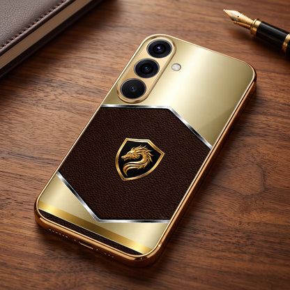 Samsung Galaxy A56 5G Dragon Crest Gold Electroplated Glass Phone Back Case