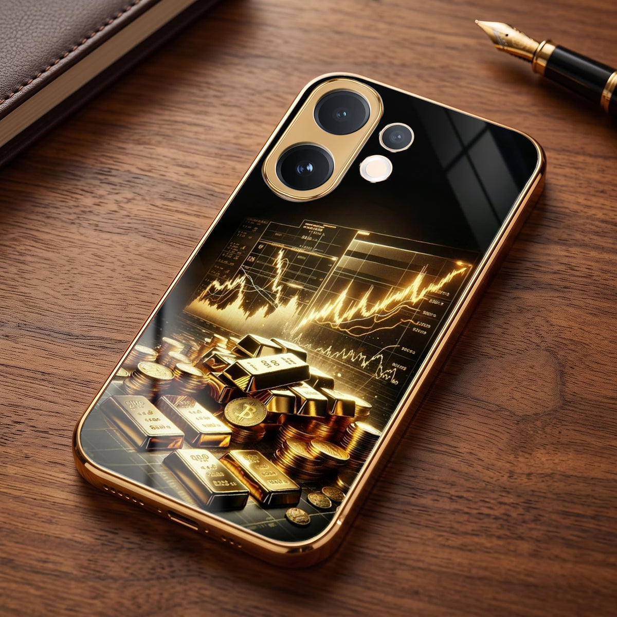 Vivo V60 5G Luxury Wealth Trader Gold Electroplated Glass Phone Back Case