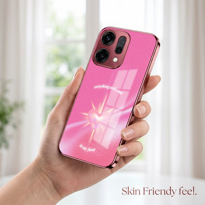 Oppo Reno 14 5G Luxury Glowing Heart Pink Electroplated Glass Phone Back Case