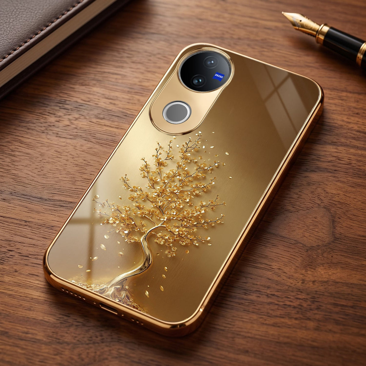Vivo V50 5G Golden Tree Gold Electroplated Glass Phone Back Case