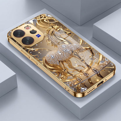 Vivo V70 5G Luxury Horse Texture Gold Electroplated Glass Phone Back Case