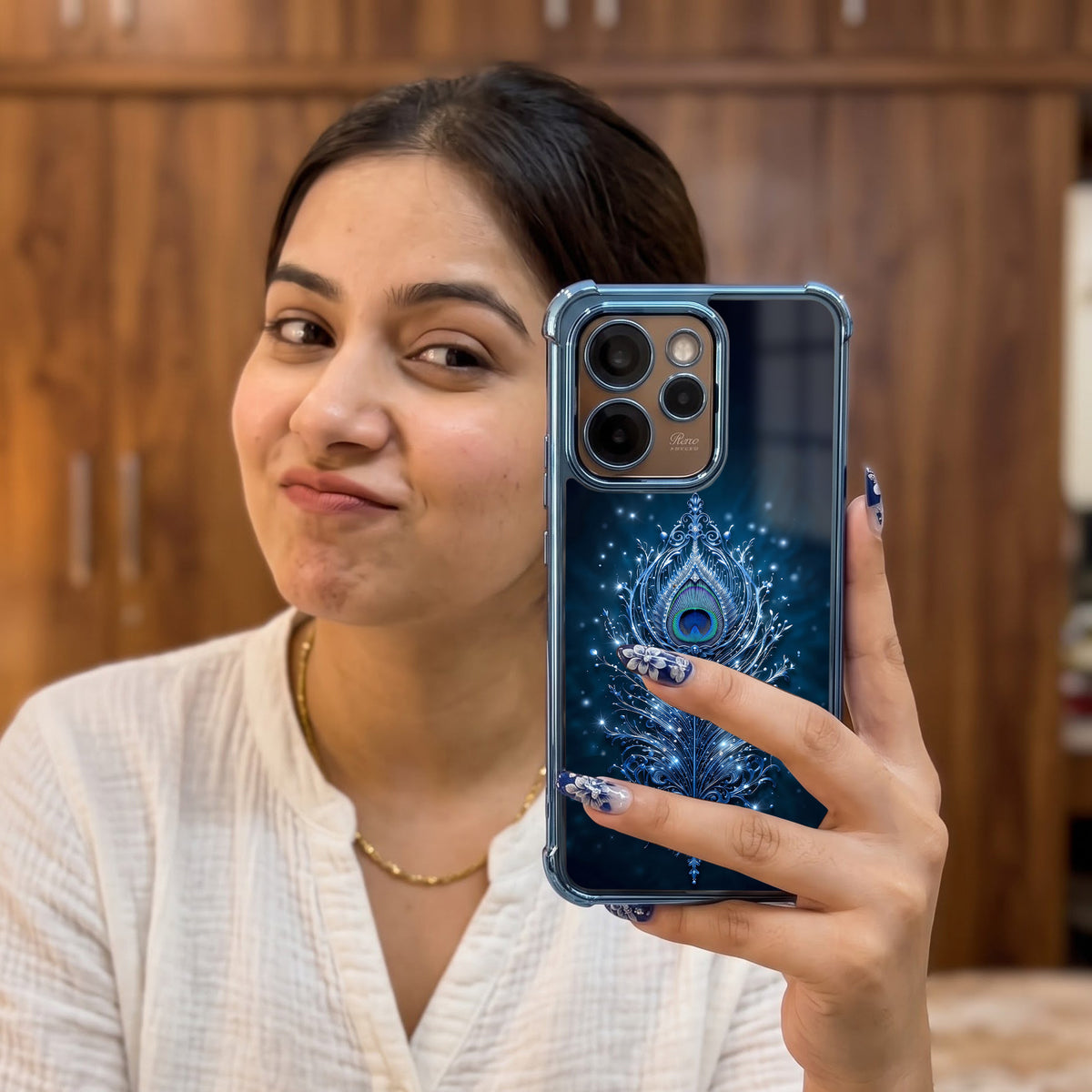 Oppo Reno 15 Pro Mini 5G Premium Peacock Feather Airbags Printed Back Case