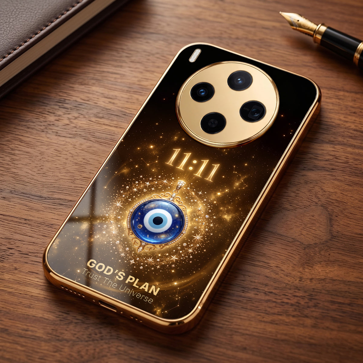 Vivo X300 5G God’s Plan Evil Eye Gold Electroplated Glass Phone Back Case
