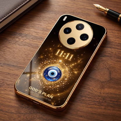 Vivo X300 5G God’s Plan Evil Eye Gold Electroplated Glass Phone Back Case