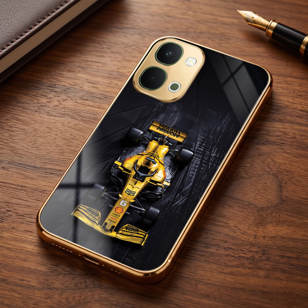 Vivo T5x 5G F1 Racing Car Gold Electroplated Glass Phone Back Case
