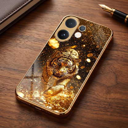 Vivo V60 5G Luxury Tiger Gold Electroplated Glass Phone Back Case