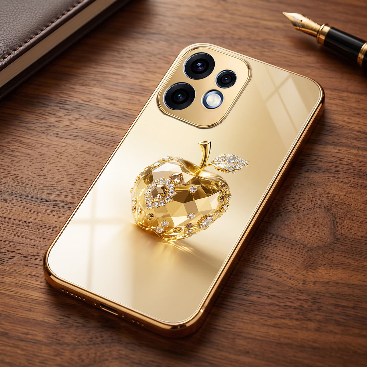 Oppo Reno 16 5G Golden Apple Gold Electroplated Glass Phone Back Case