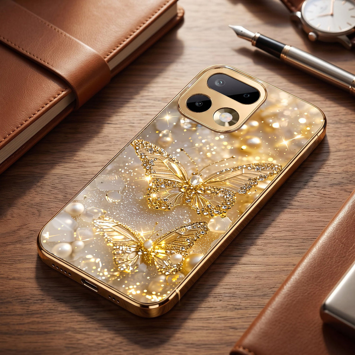 Realme 16 Pro+ 5G Golden Butterfly Gold Electroplated Glass Phone Back Case