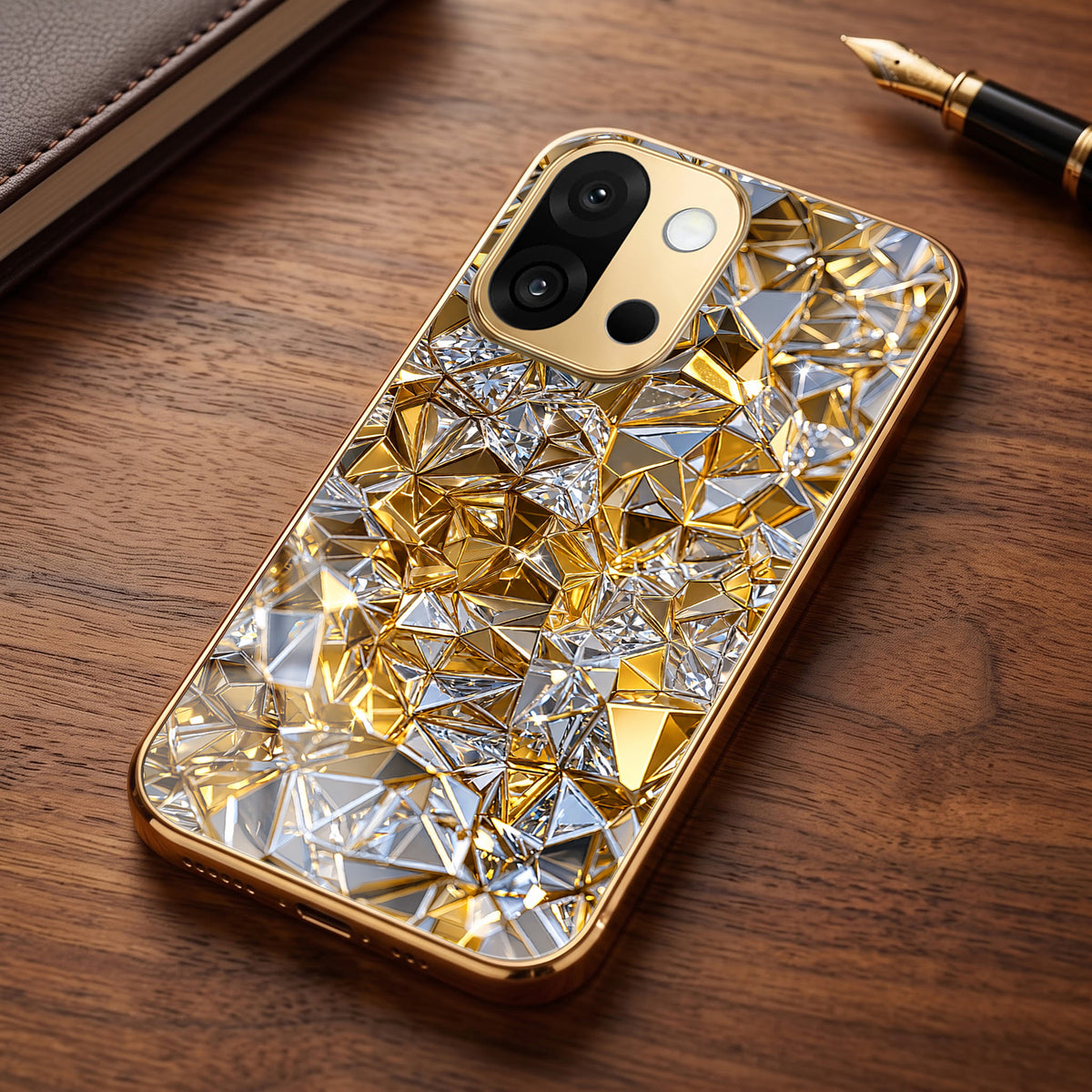 OnePlus 13s 5G White Diamond Shatter Gold Electroplated Glass Phone Back Case