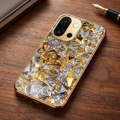 OnePlus 13s 5G White Diamond Shatter Gold Electroplated Glass Phone Back Case