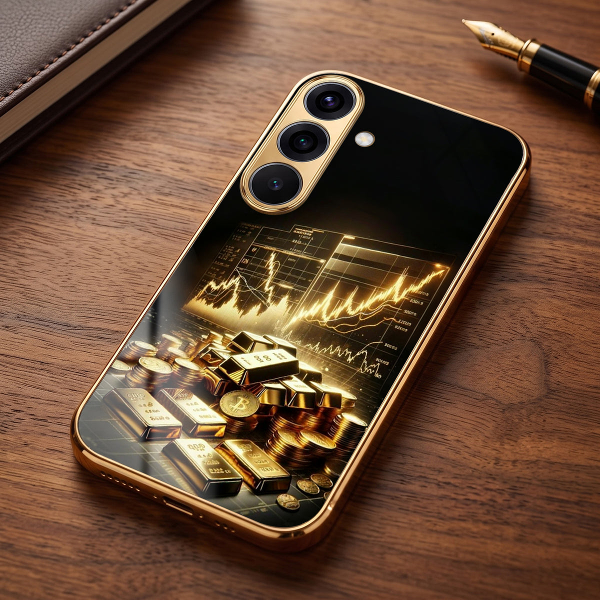 Samsung Galaxy A36 5G Luxury Wealth Trader Gold Electroplated Glass Phone Back Case