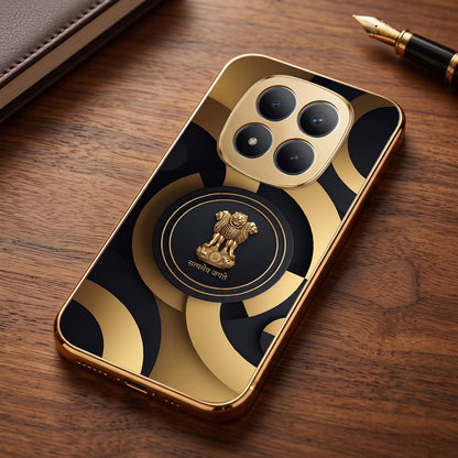 Redmi Note 15 Pro+ 5G Royal Emblem Gold Electroplated Glass Phone Back Case