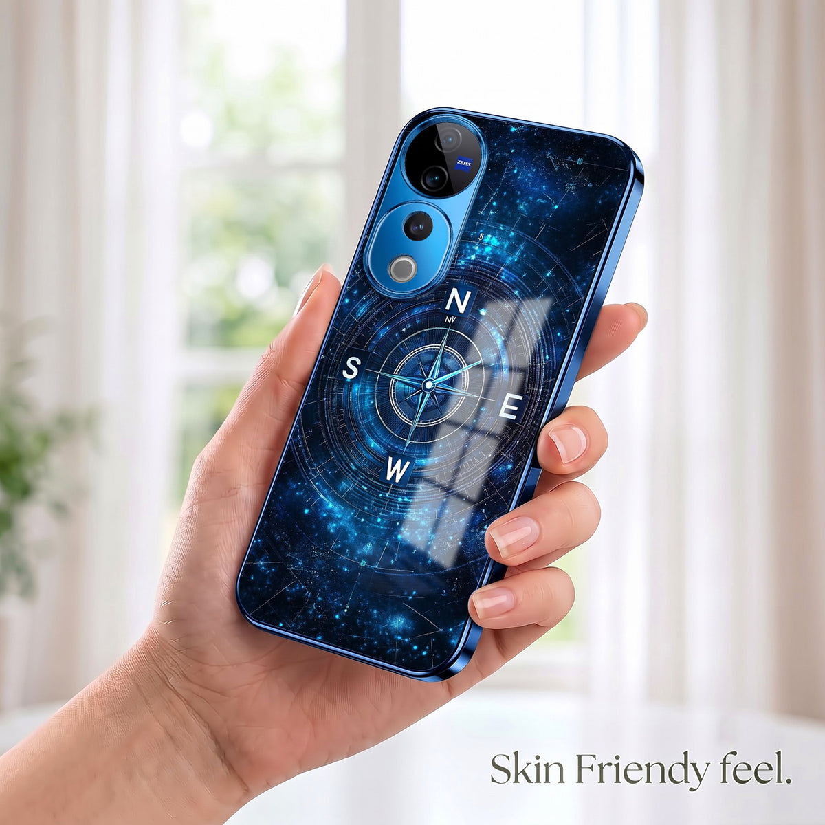 Vivo V40 Pro 5G Astral Compass Blue Electroplated Glass Phone Back Case