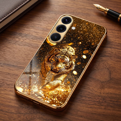 Samsung Galaxy A56 5G Luxury Tiger Gold Electroplated Glass Phone Back Case