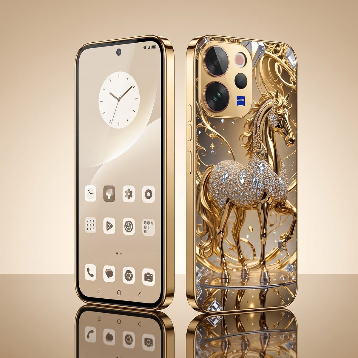 Vivo V70 5G Luxury Horse Texture Gold Electroplated Glass Phone Back Case