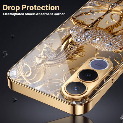 Vivo V70 FE 5G Luxury Horse Texture Gold Electroplated Glass Phone Back Case