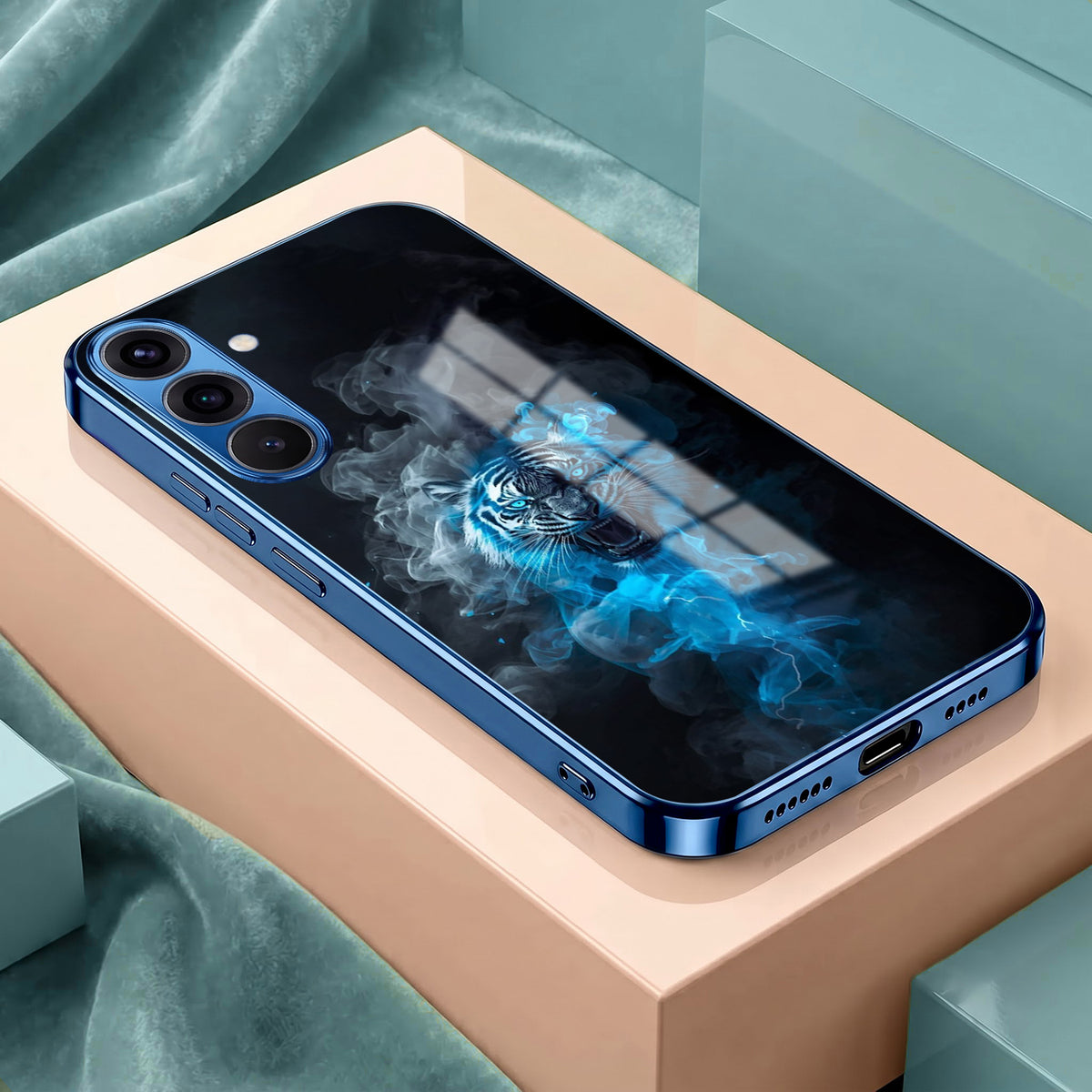 Samsung Galaxy A36 5G Blue Spirit Tiger Blue Electroplated Glass Phone Back Case