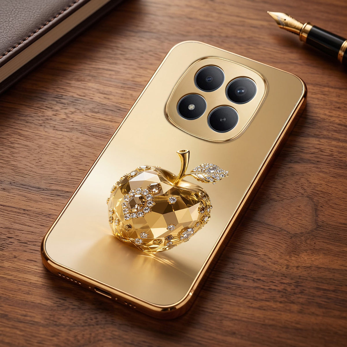 Redmi Note 15 Pro+ 5G Golden Apple Gold Electroplated Glass Phone Back Case