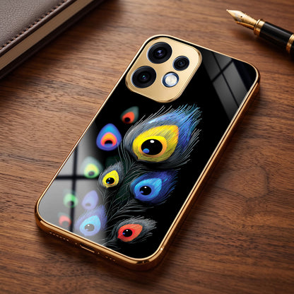 Oppo Reno 16 5G Multi-Feather Peacock Gold Electroplated Glass Phone Back Case