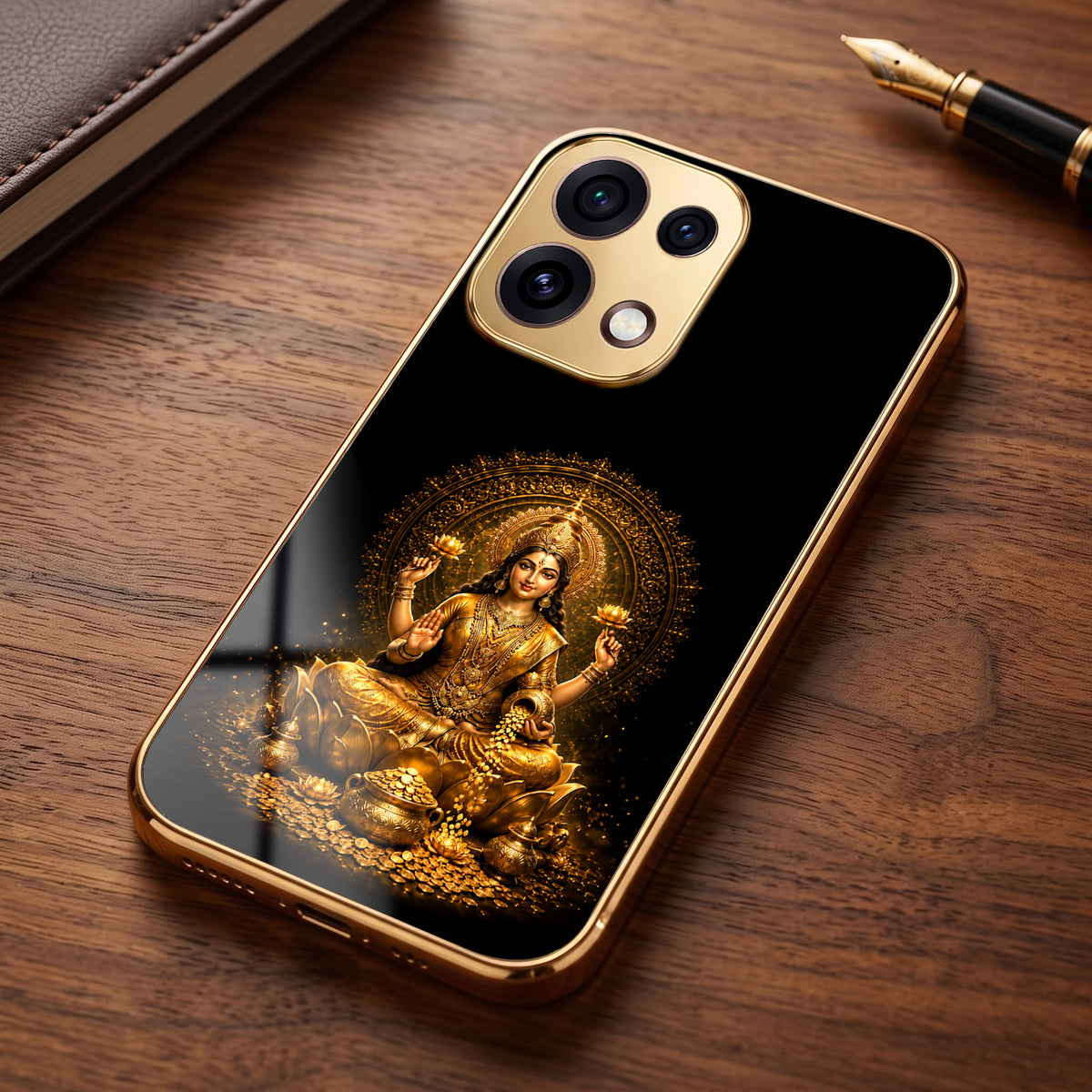 Oppo Reno 16C 5G  Golden Maa Lakshmi Gold Electroplated Glass Phone Back Case