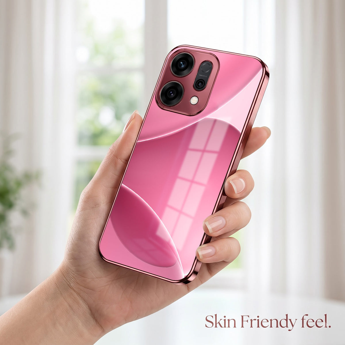 Oppo Reno 14 5G Luxury Glossy Wave Pink Electroplated Glass Phone Back Case