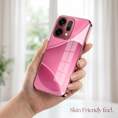 Oppo Reno 14 5G Luxury Glossy Wave Pink Electroplated Glass Phone Back Case